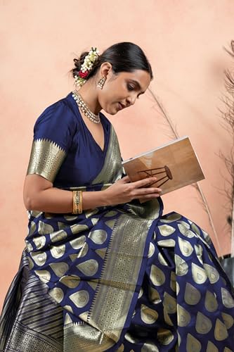 Image of Subham Saree for Woman Silk Cotton Kanjivaram | Soft Daily Wear Golden Zari Sari with Jacquard Blouse Piece