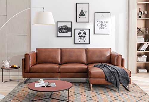 Morden Fort Sectional Sofa With Reversible Ottoman Pu Leather Three Piece Couch L Shaped Sofa With Removeable Chaise 3 Seat Modern Sofa For Living Room Apartment (Brown) #TOP5