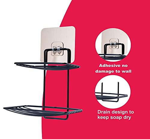Image of BONIRY Wall Mounted Double Layer soap Dish Holder Stainless Steel Wall Hanging Soap Storage Rack for Kitchen Bathroom-with Self Adhesive Magic Sticker - Black