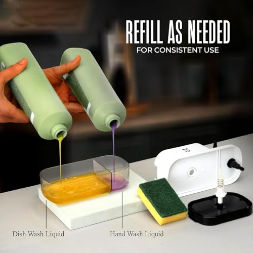 Image of 3 in 1 Soap Dispenser for Kitchen with Sponge Holder | Plastic Dish Soap Pump Dispenser with Detachable Tray | Liquid Soap Dispenser for Wash Basin Kitchen Sink Countertop Bathroom