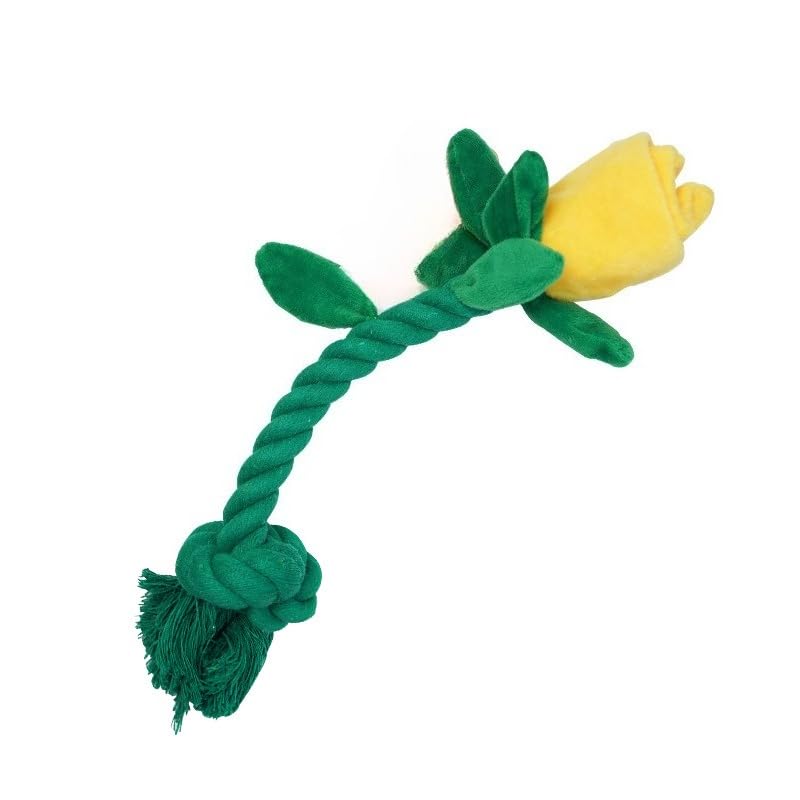 DAFORERAL Juguete de peluche para perros con cuerda de algodón y papel arrugado, juguete duradero para masticar y tirar con chirriador para perros medianos y grandes, 13.8 x 3.9 pulgadas (amarillo)