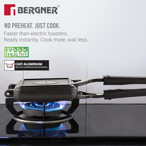 Image of Bergner Senator Sandwich Toaster, Non-Stick, PFOA Free, Design for Perfect Sealing, Sturdy Handles, Even Heating Grill /Toast Sandwiches in Minutes, Cast Aluminium, Gas Stove Compatible
