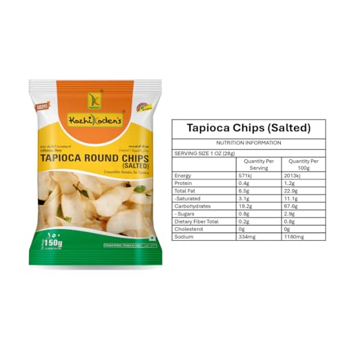 Kozhikodens Tapioca Round Chips - Crunchy, Authentic Kerala Snack - Gluten-Free, No Artificial Additives, Perfect Tea-Time Bites (Round Chips, Sea Salt),300g