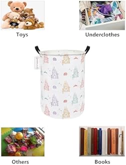 QUEENLALA Large Storage Basket,Laundry Hamper/Bathroom/Home Decor/Collapsible Round Storage Bin,Boys and Girls Hamper/Boxes/Clothing(Round-Rose Castle)