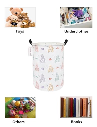 QUEENLALA Large Storage Basket,Laundry Hamper/Bathroom/Home Decor/Collapsible Round Storage Bin,Boys and Girls Hamper/Boxes/Clothing(Round-Rose Castle)