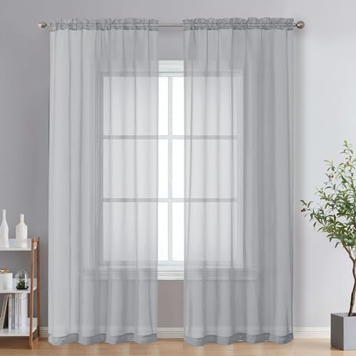 Image of OVZME Light Grey Sheer Curtains 84 Inches Long 2 Panels - Soft Light Filtering Window Sheer Panels for Living Room /Bedroom, Top Dual Rod Pocket, 1 Pair, Each 42Wx84L Inches