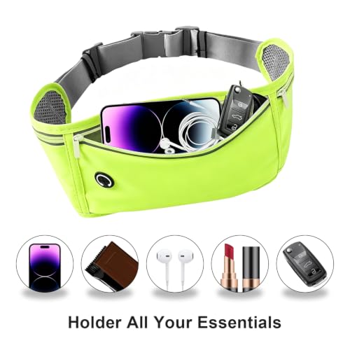 Image of Slim Running Belt for Women Men,Runners Fanny Pack Phone Holder,Money Belt,Running Gear Accessories,with 3 Pockets (Fluorescent green)
