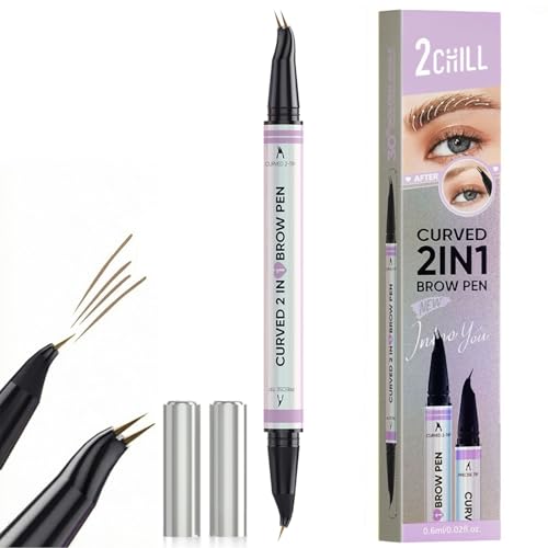 2CHILL Augenbrauenstift Wasserfest Microblading Augenbrauen stift mit 2 Spitzen Eyebrow Pencil mit 2-Zinken Gabelspitzen & Präziser Pinselspitze für Natürliches Make up (Braun)