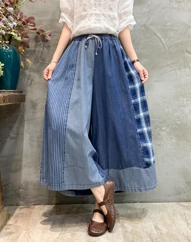 HaoMay Women's Loose Fit Elastic Waist Wide Leg Jeans Palazzo Pants Culottes4