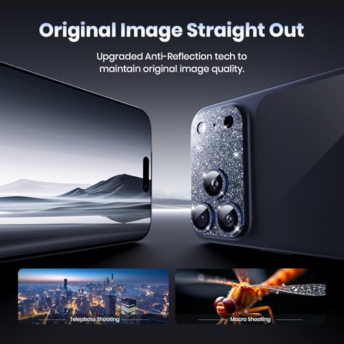 Image of Hoerrye for iPhone 17 Pro Max Camera Lens Protector - [12FT Shatterproof Military Grade] [Strong Adsorption] Metal 9H+ Tempered Glass Camera Screen Full Cover Case Friendly,Glitter Deep Blue