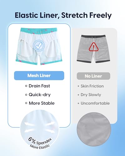Image of maamgic Mens Swim Trunks 5 Inch with Mesh Lining, Quick Dry Mens Bathing Suit, Swim Shorts for Swimming and Beach
