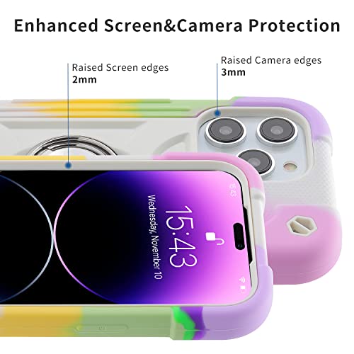 Image of MARKILL Compatible with iPhone with Built-in 360Rotating Ring Stand, Military Grade Drop Protection Full Body Rugged Heavy Duty Case Durable Cover (Rainbow White, iPhone 14 Pro Max 6.7 inch)