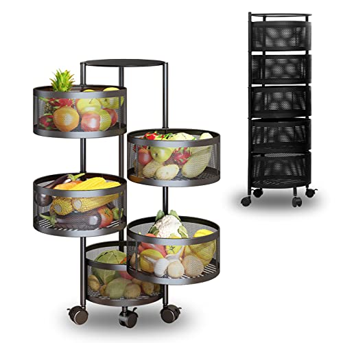 Black Friday Sale 2022 apwang Kitchen Rotating Storage Rack 5 Tier Kitchen Fruit Vegetable Storage Basket Floor-Standing Multi-Layer Movable Household Storage Shelf for Living Room and Toilet