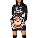 Weihnachtskleid Damen Weihnachtspullover Hoodie Langarm Christmas Rudolph Rentier Weihnachten Pulli Kleid Kapuzenpullover Pulloverkleid Xmas Kleider Winterkleid Partykleid Minikleid Sweatkleid