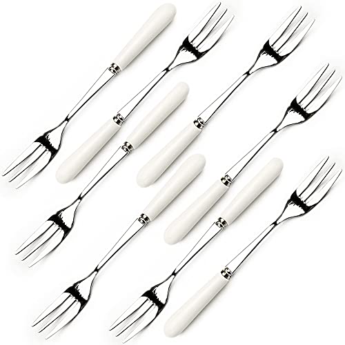 SWR 18-10 stainless steel 8 Packs Fine tableware ceramics handle cake fork fruit fork dessert forks 6inch (Creative Handle Material Ceramics) Tasting Forks, 3-Tine Forks, White