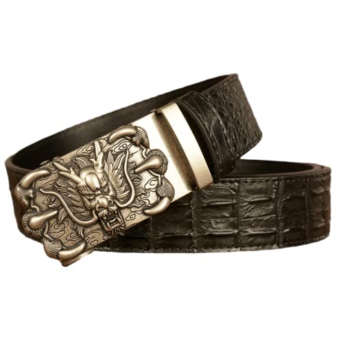 Men's Handmade Alligator Pattern Leather Ratchet Belt - Dragon Head & Claws Automatic Buckle2