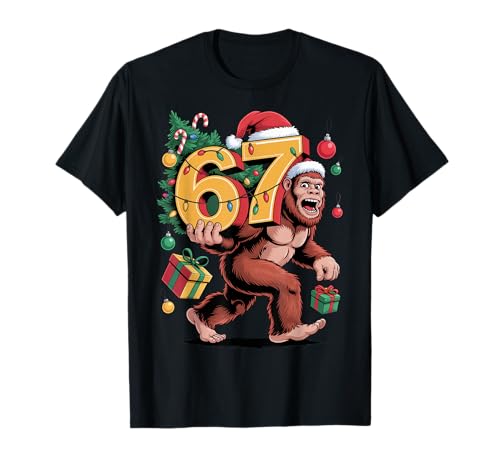 Funny Bigfoot Christmas Tree Lights Xmas 67 Sasquatch T-Shirt