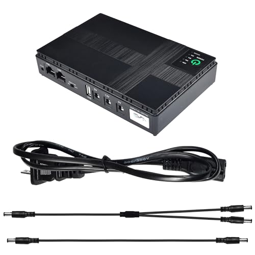 HQRP Mini UPS Battery Backup for Wifi Router 18W, Built-in 10400mAh Rechargeable Surge Protector with POE, Output USB 5V DC 5V/9V/12V Portable Power bank for Modem, Security Camera, Smartphone, Tablet