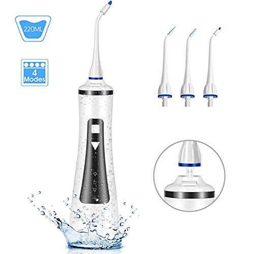 YASI Water Flosser Professional Cordless Dental Oral Irrigator - Portable and Rechargeable IPX7 Waterproof 4 Modes Water Flossing with 5 Different Using Jet Tips for Home and Travel
