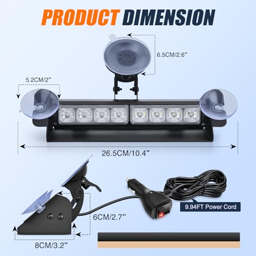 Image of Nilight 8LED Red White Traffic Advisor Strobe Light Bar Hazard Safety | with Vacuum Suction Emergency Dash Warning Flashing Lights Front /Rear Windshield Visor for Truck Police Construction Vehicles