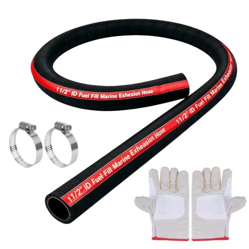 1.5 ID 47 Marine Fuel Filler Hose 58524 Replacement 1-1/2 Boat Fuel Fill Hose for Fuel Tank Reinforced Marine Fuel Hose Fits Gasoline Ethanol Methanol Clamps & Gloves Included