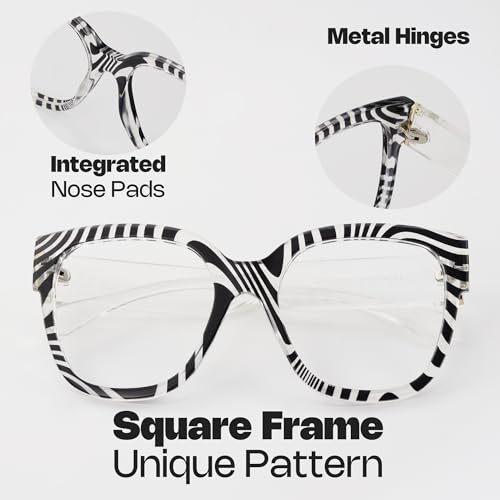 Image of Zeelool Blue Light Blocking Glasses, Square Glasses Frame for Women Eyeglasses with Non-prescription Clear Lenses ZJGP347466-01B, Zebra Print