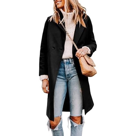 Tanming Women's Wool Blend Mid Long Pea Trench Coat Cover