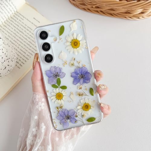 Coque Samsung S23 FE violet fleur séchée transparente en silicone souple