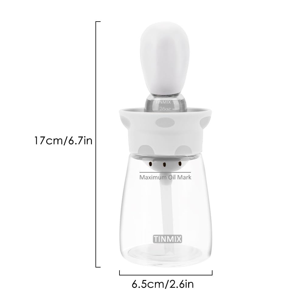 TINMIX Lot de 2 distributeurs d'huile avec pinceau à pâtisserie - Bouteille d'huile d'olive - Pinceau en silicone