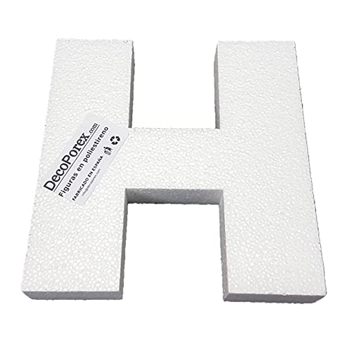 DecoPorex Lettre H de 200 mm de Hauteur x 30 mm d'épaisseur en polystyrène expansé Non Peint.