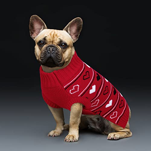 Queenmore Valentine Dog Sweater,Small Dog Sweater For Tiny Dogs,Teacups,Frenchies,Chihuahuas,Yorkies,Turtleneck Girl Dogs Red Knit Sweaters Red,S #TOP6