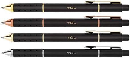 TUL GL Series Retractable Gel Pens, Mixed Metals, Medium Point, 0.7 mm, Black Barrel, Black Ink, Pack of 4 Pens