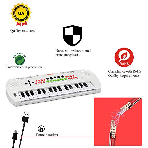 aPerfectLife Kids Piano Keyboard, 32 Keys Multifunction Electronic Kids Keyboard Piano Music Instrument for Toddler with Microphone (White) - Thumbnail 3