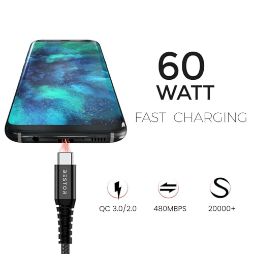 Image of BESTORUSB C Multi Fast Charging Cable 60W Nylon Braided Cord 4-in-1 3A USB A /C to Type C /Lightning Fast Sync Charger Adapter for Most Phones & Tablets (1.2 M)