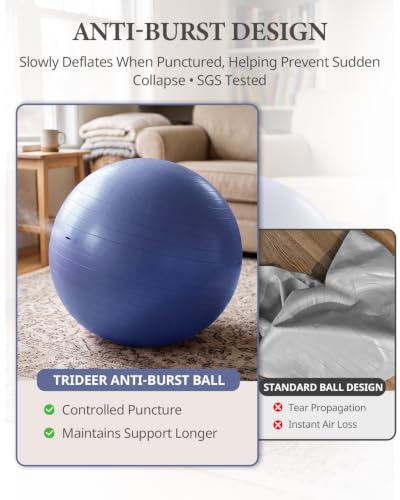 Image of Trideer Exercise Ball, Stability Yoga Ball for Physical Therapy, Active Sitting, Pregnancy & Birth Labor Prep, Core Strength, Balance Training, Posture Improvement and Daily Stretching, 55 /65 /75cm