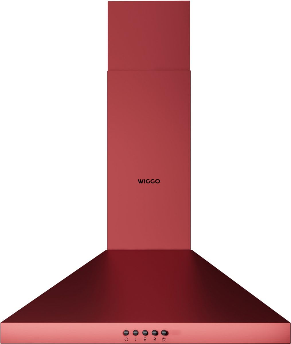Wiggo Dunstabzugshaube 50cm I Wandhaube für Abluft oder Umluft Dunstabzug 300m³/h mit LED-Beleuchtung & 3 Leistungsstufen I Wandhaube inkl. Fettfilter & 2x Kohlefilter I Abzugshaube Rot