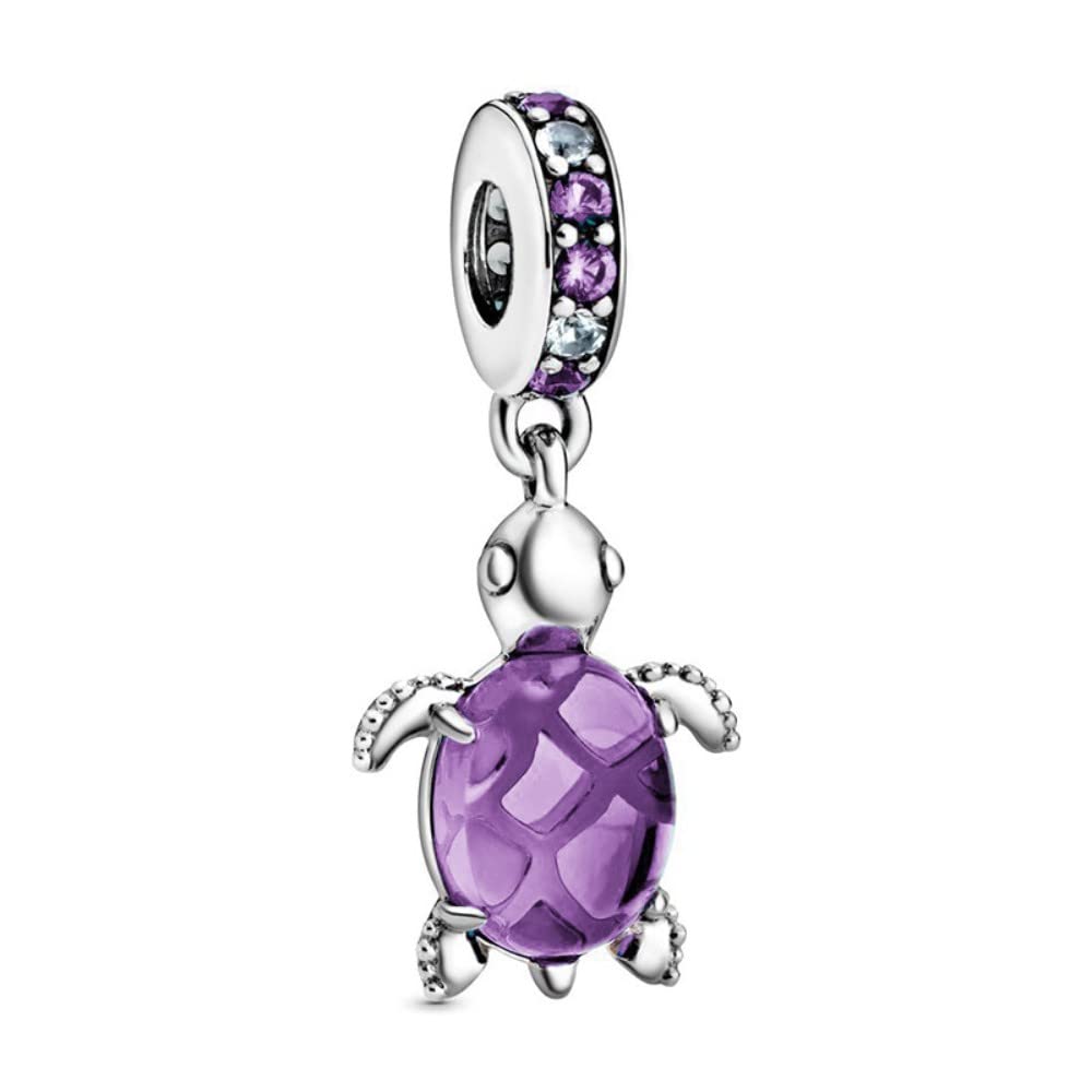 Murano Glass Purple Sea Turtle Dangle Charm 925 Sterling Silver Pendant,Jewelry Beads Gifts for Women Bracelet&Necklace A0043-3