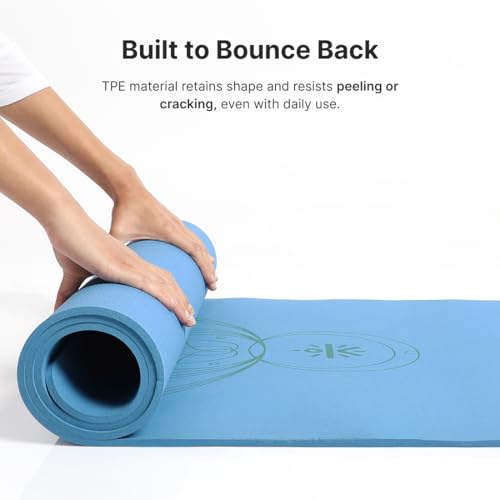 Image of Cult TPE Yoga Mat, Non-Toxic Latex-Free, Anti-Slip, Extra-Thick Cushioning, Tear-Resistant, Travel Strap 6mm (Reef Blue)