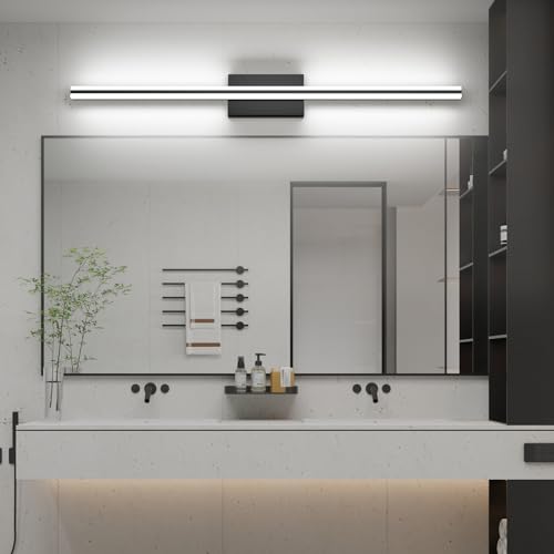 Image of SOLFART Bathroom Vanity Lights Over Mirror Dimmable 48 Inch Matte Black Bathroom Light Fixtures 5CCT 30W Vanity Lighting Fixtures