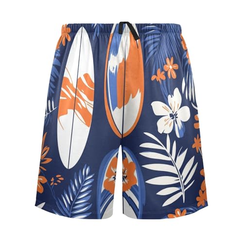 Men's Short Pajama Bottoms Surfboard Palm Tree Floral Home Casual Sleep Pants