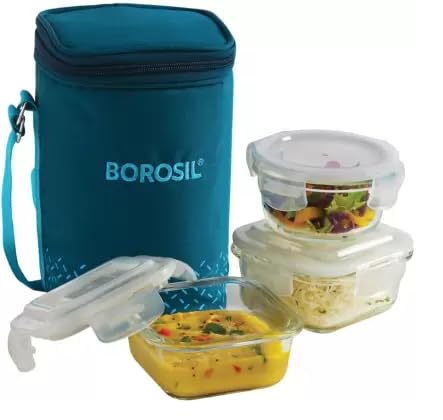 Borosil Klip N Store Plus 400 Ml Round Glass Food Storage Container With Air Tight Glass Lid | Microwave & Dishwasher Safe | Transparent