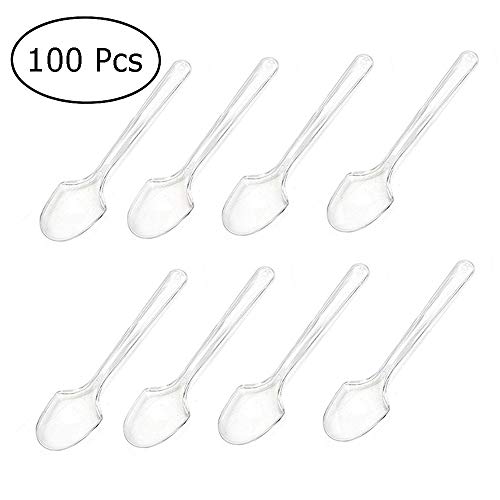 Knowing 100 Pezzi Cucchiaio, Cucchiaio Plastica, Set Mini Cucchiaini da Dessert Trasparenti, per Insalata Gelato con Budino Gelato per Matrimonio di Festa (Trasparente)