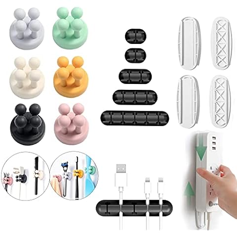 Defrko 6 Colors Hooks Toothbrush Holders Hanging Key Clothes for Home Office Kitchen Bathroom -Cable Clips Self Adhesive Power Strip Holder Cable Management Organizer Cover