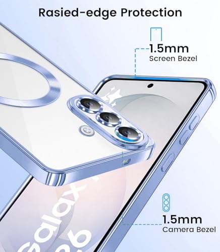 Image of VONZEE Clear Logo Electroplating Transparent Case for Samsung Galaxy S26 5G, Magnetic Plating [Support for MagSafe Charger] Electroplate TPU Cover- Sierra Blue