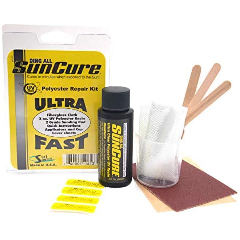 Ding All Sun Cure 2 oz. (56 ml) Polyester Fiberglass Repair Kit for Small to Medium Polyester Surfboards Ding repairs. Cover