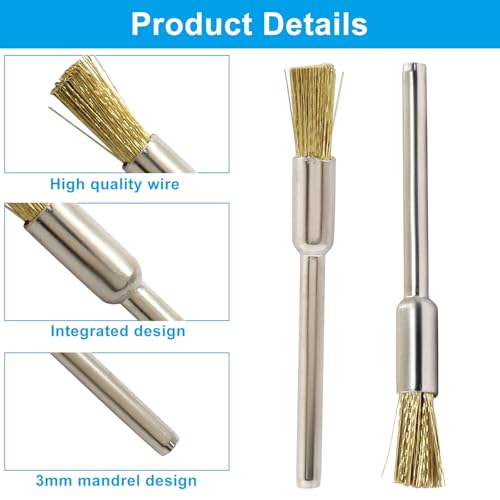 Image of 30Pcs Copper Wire Cleaning End Brushes Pen, 2.3mm Mandrel Brass Wire Bushes Set, Rust Paint Removal Bits Polishing Rotary Tool Accessories, 1 /5 inch x 3 /32 inch