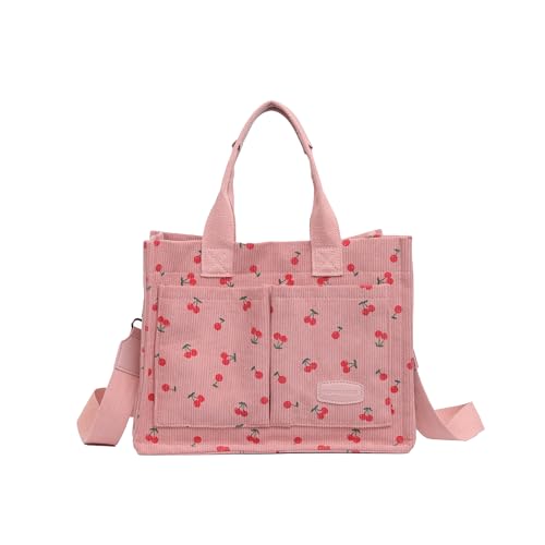 Image of Cherry Tote Bag for Women Canvas Patched Purse Cute Shoulder Bag Multi-Pocket Satchel Handbag for work travel