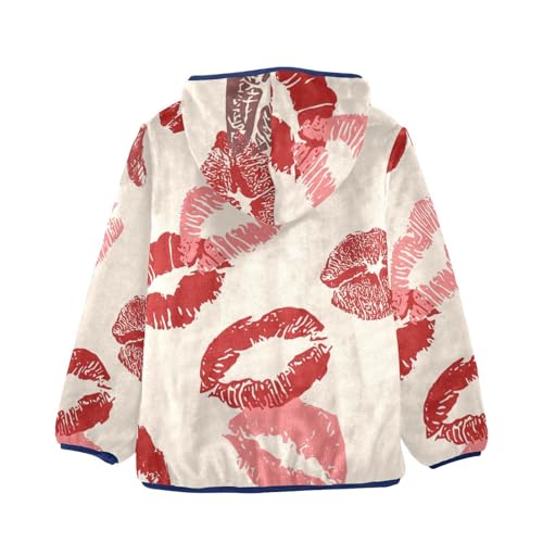 Kiss Print Lips Valentine Day Girls Fleece Jacket Girls Fall Jacket Girls Zip Up Hoodie Girls Sherpa Jacket 2-10T2