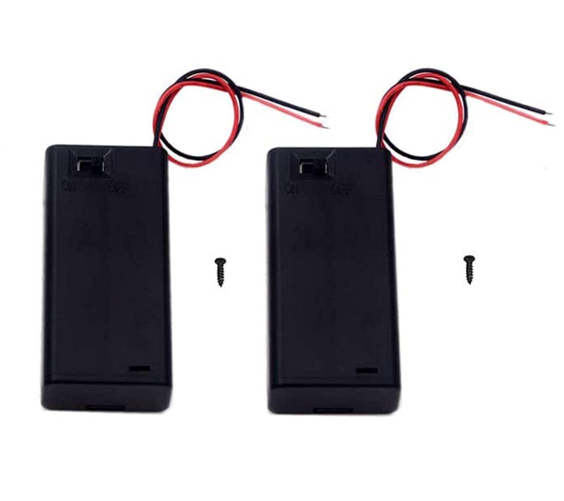 (Pack of 2 2 AA Battery Holder with Switch, 2X 1.5V AA Battery Holder Case with Wire Leads and ON/Off Switch