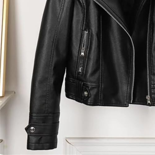 JEKE-DG Women's Blazer Collar Slim Fit Fall Coat Asymmetrical Zip Fashion Coat Jacket Faux Leather Cropped Biker Coats3